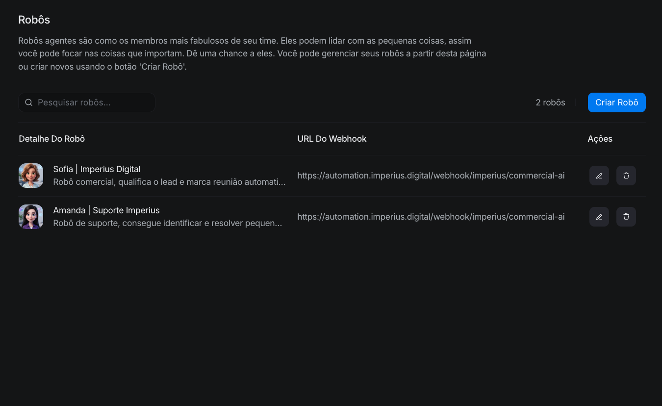 AI Robots Management Interface